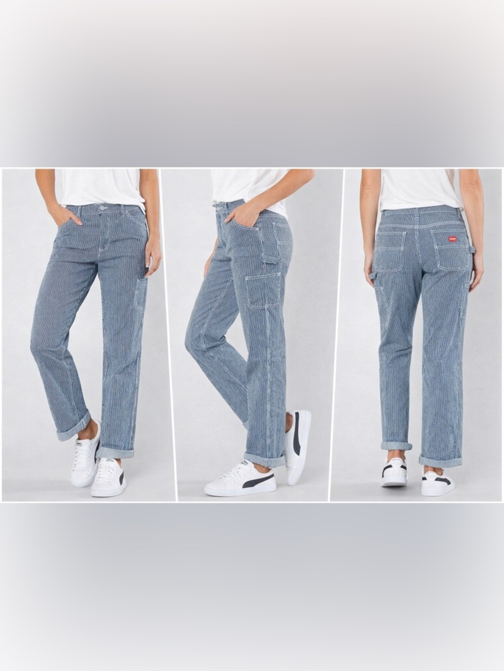Dickies Women's Blue Stripe Boyfriend Jeans